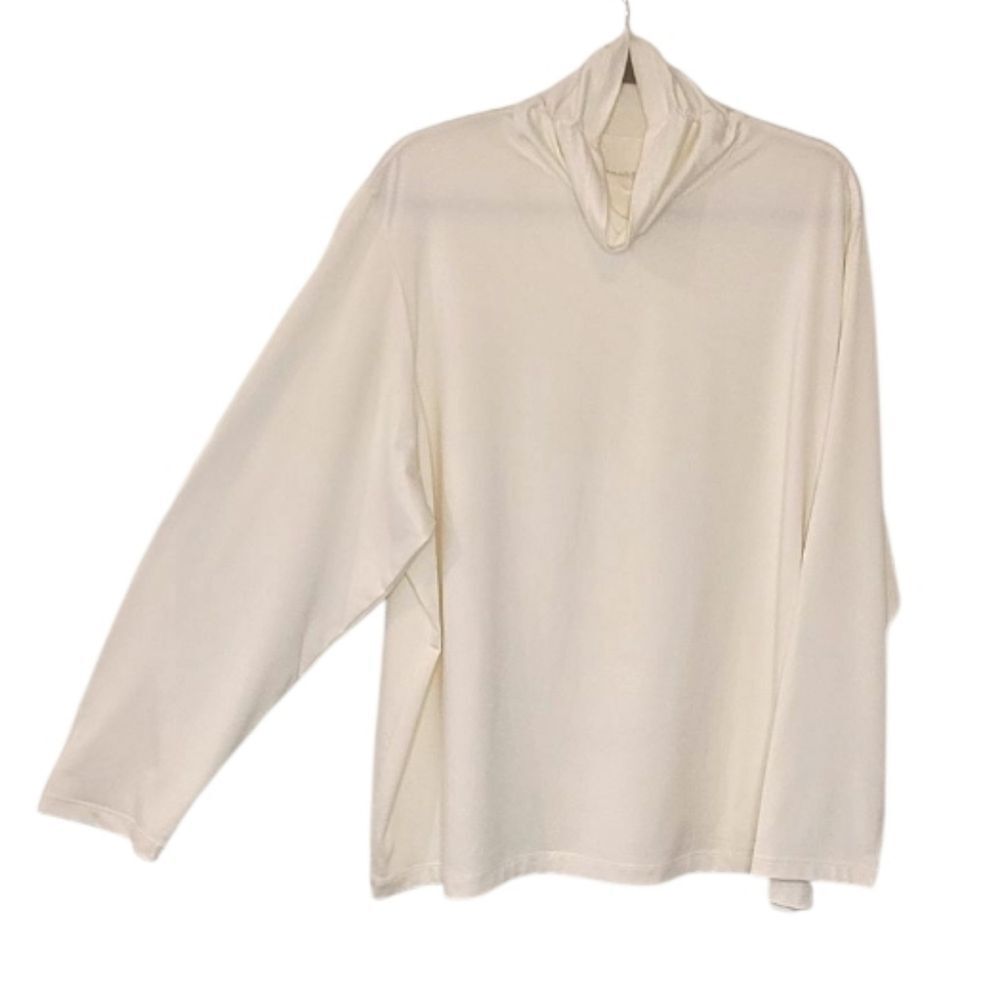 Susan Graver Cream Liquid Knit  Long Sleeve Ruched Turtleneck Size 2X